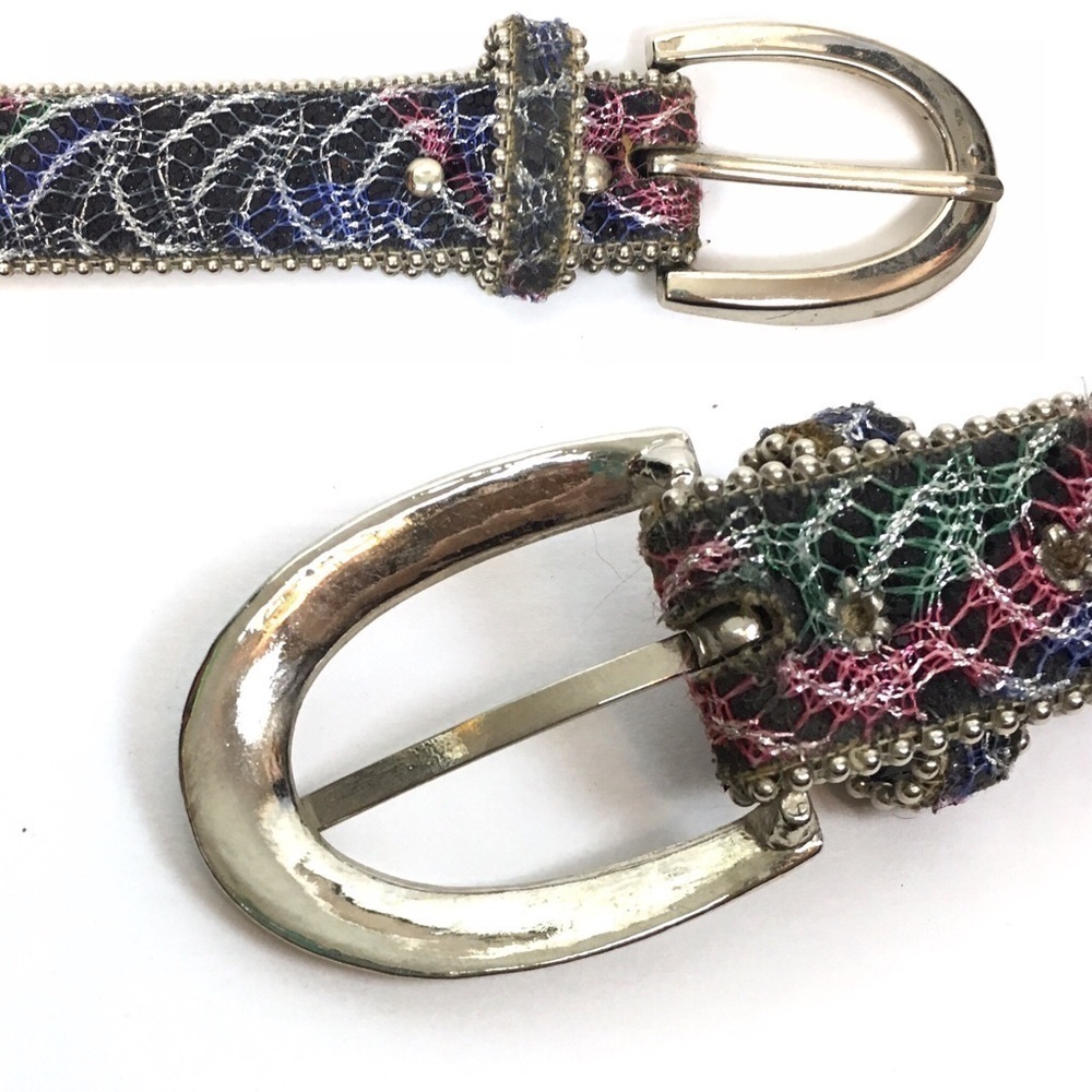 VINTAGE Belt Lace 80s 90s Rainbow Bead Edges Glitter Madonna Paula Abdul Style - Picture 7 of 9